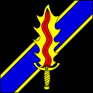 Image of the heraldry for the Baronial Award of the Gold Flame.