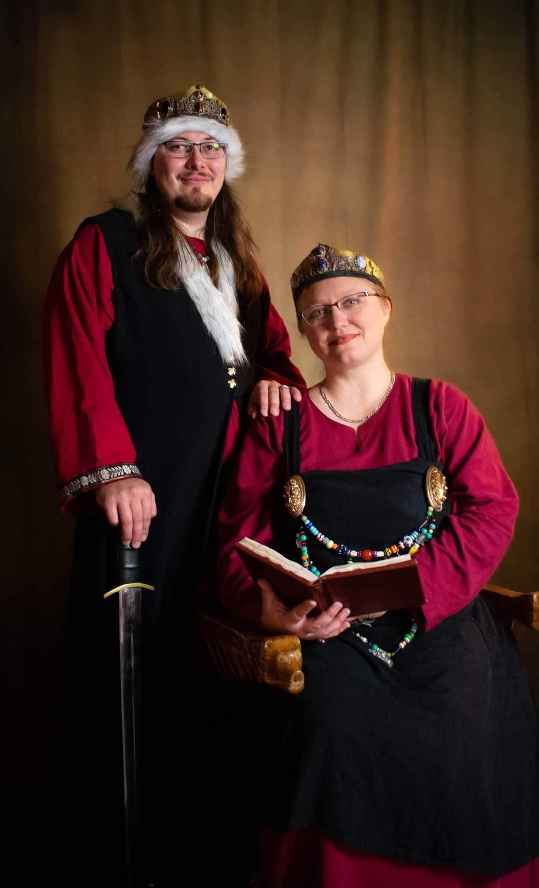 Photo of Baron and Baroness in garb and wearing coronets. 